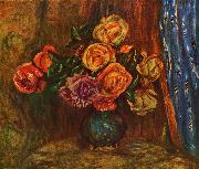 Pierre-Auguste Renoir Stilleben, Rosen vor Blauem Vorhang oil painting reproduction